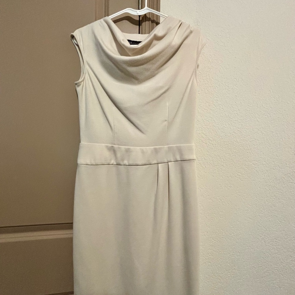 Anne Klein Cream Pleated Sheath Dress for Wedding Guest